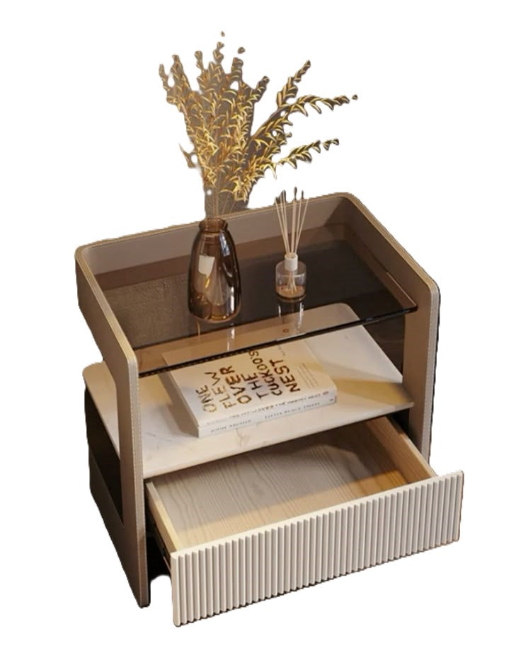 Glass Top Nightstand with Drawer