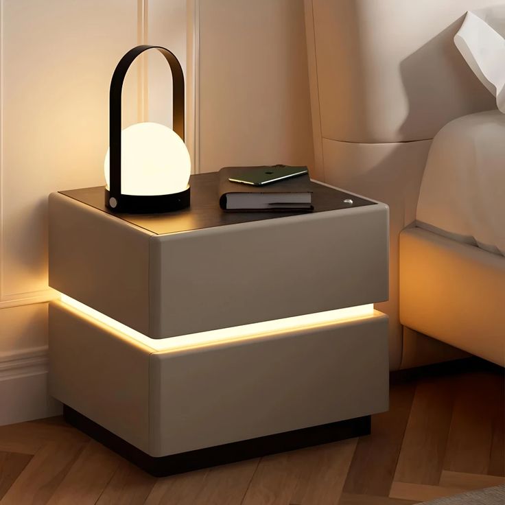 Modern Nightstand with Built-in LED Lighting and Sleek Design