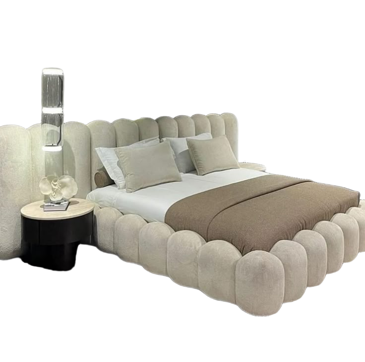 Luxury Bubble-Edge Upholstered Bed Frame with Padded Headboard