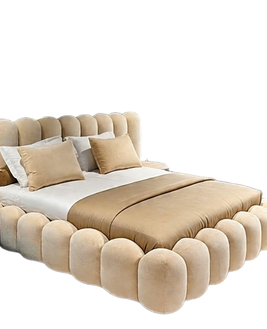 Luxury Bubble-Edge Upholstered Bed Frame with Padded Headboard