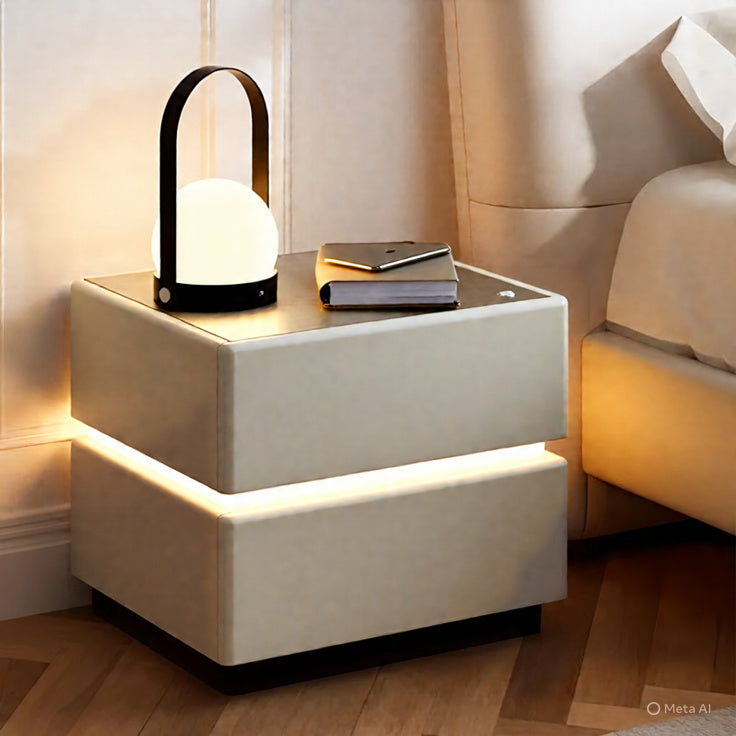 Modern Nightstand with Built-in LED Lighting and Sleek Design