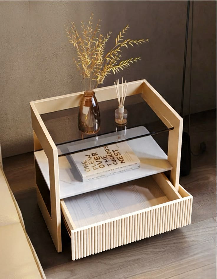 Glass Top Nightstand with Drawer