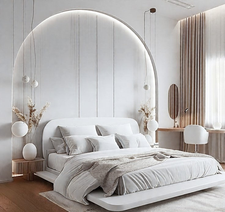 Contemporary Minimalist Bedroom with Curved Feature Wall