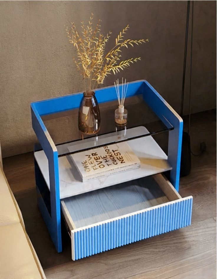 Glass Top Nightstand with Drawer