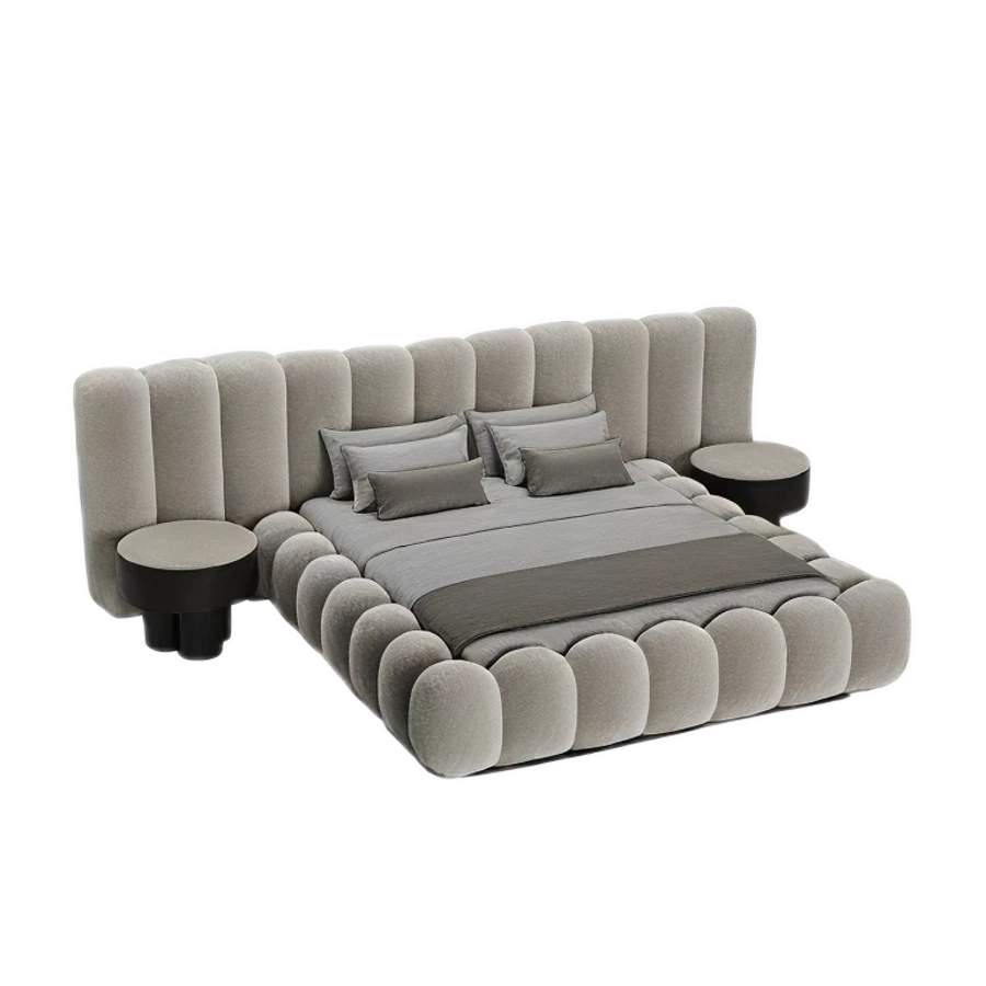 Luxury Bubble-Edge Upholstered Bed Frame with Padded Headboard